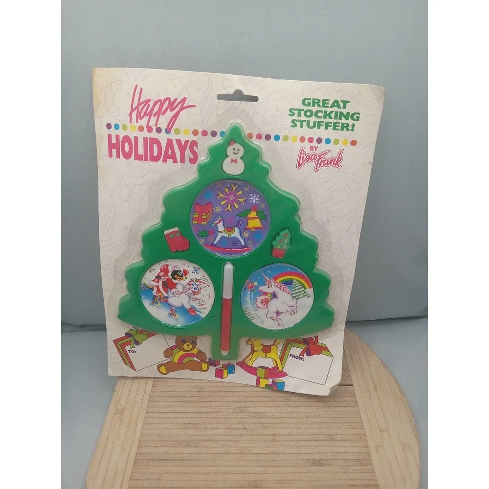 RARE New Vintage Lisa Frank Happy Holidays Great Christmas Tree Stocking Stuffer
